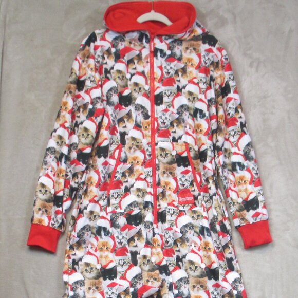 Tipsy Elves One Pc Sweatshirt Jumper Loungewear Pajamas Christmas Cat Kitty L - Picture 4 of 11